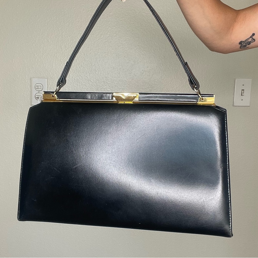 Vintage Black Leather Shoulder Purse
